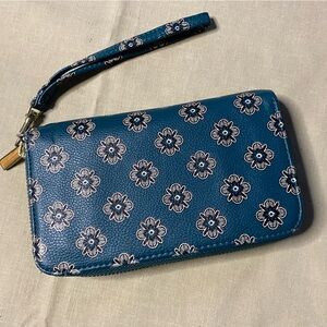 Floral Blue Wristlet Wallet